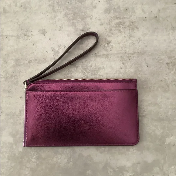 NWOT Kate Spade Medium size Lucy Metallic L-zip Wristlet Dark Raspberry - Picture 4 of 6